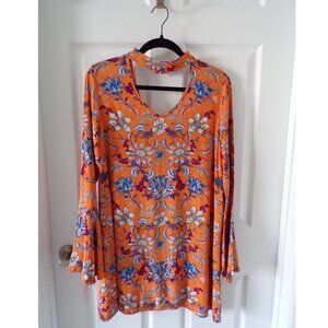Xhilaration Orange Floral Long Sleeve Dress Size Medium